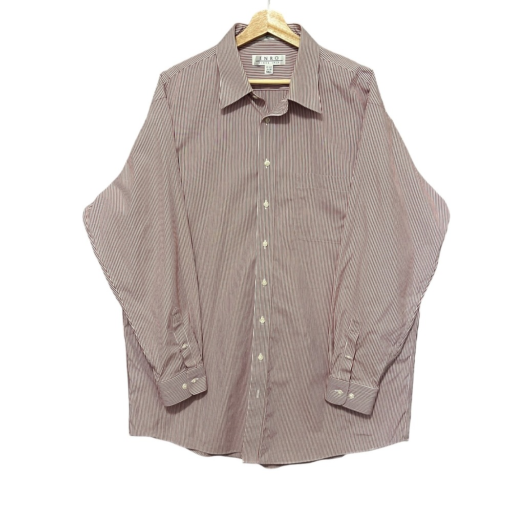 ENRO 80s 2-Ply Non-Iron Striped Button Down‎ Dress Shirt Mens 17 1/2 35/36 Tall